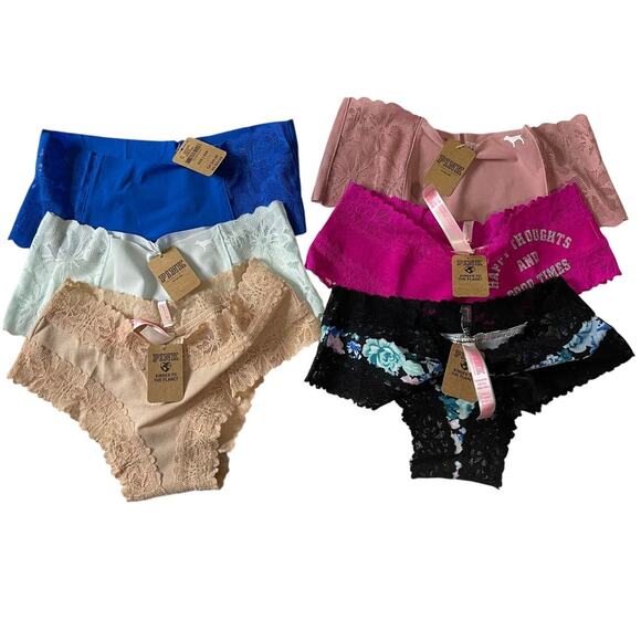 Victoria Secret Pink Bundle Lot Of 6 Cheeky Cheekster Panties Size‎ XX Small New - Picture 1 of 6
